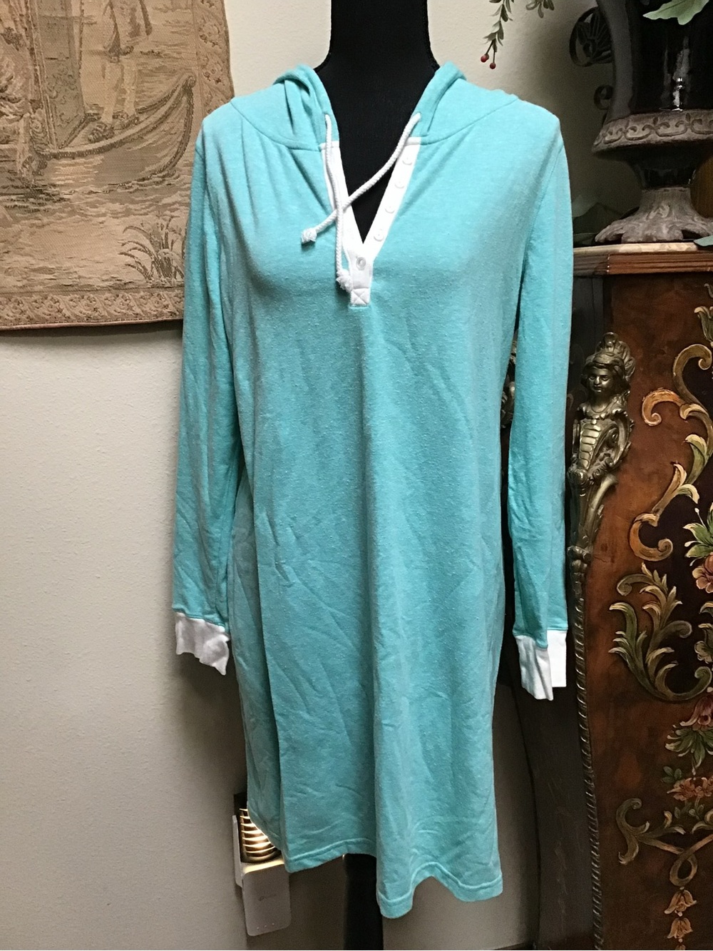 Jasmine & Ginger Aqua Hooded Swim Cover-Up with White Trim